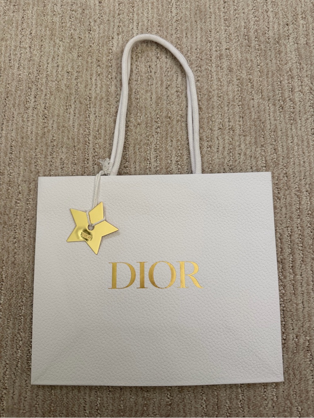 Dior White Tote with Gold Logo and Star Charm